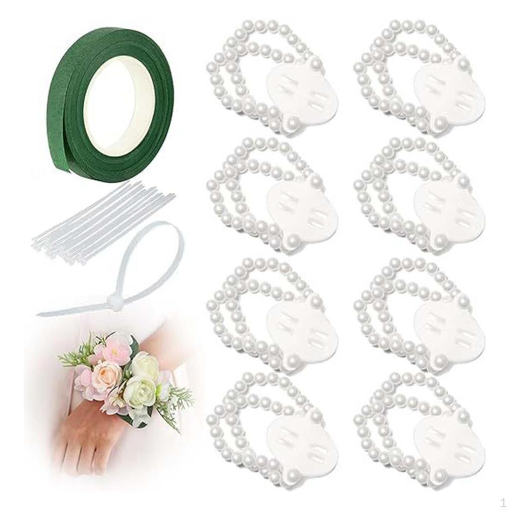 8 stk Elastiske Perle Håndleddskorsasjebånd Armbånd Strikk Bryllupsarmbånd Tilbehør