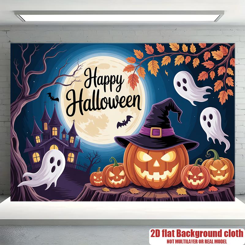 Party Backdrop Halloween Moon Flat Witch Pumpkins Photo Booth Decor Party Decor