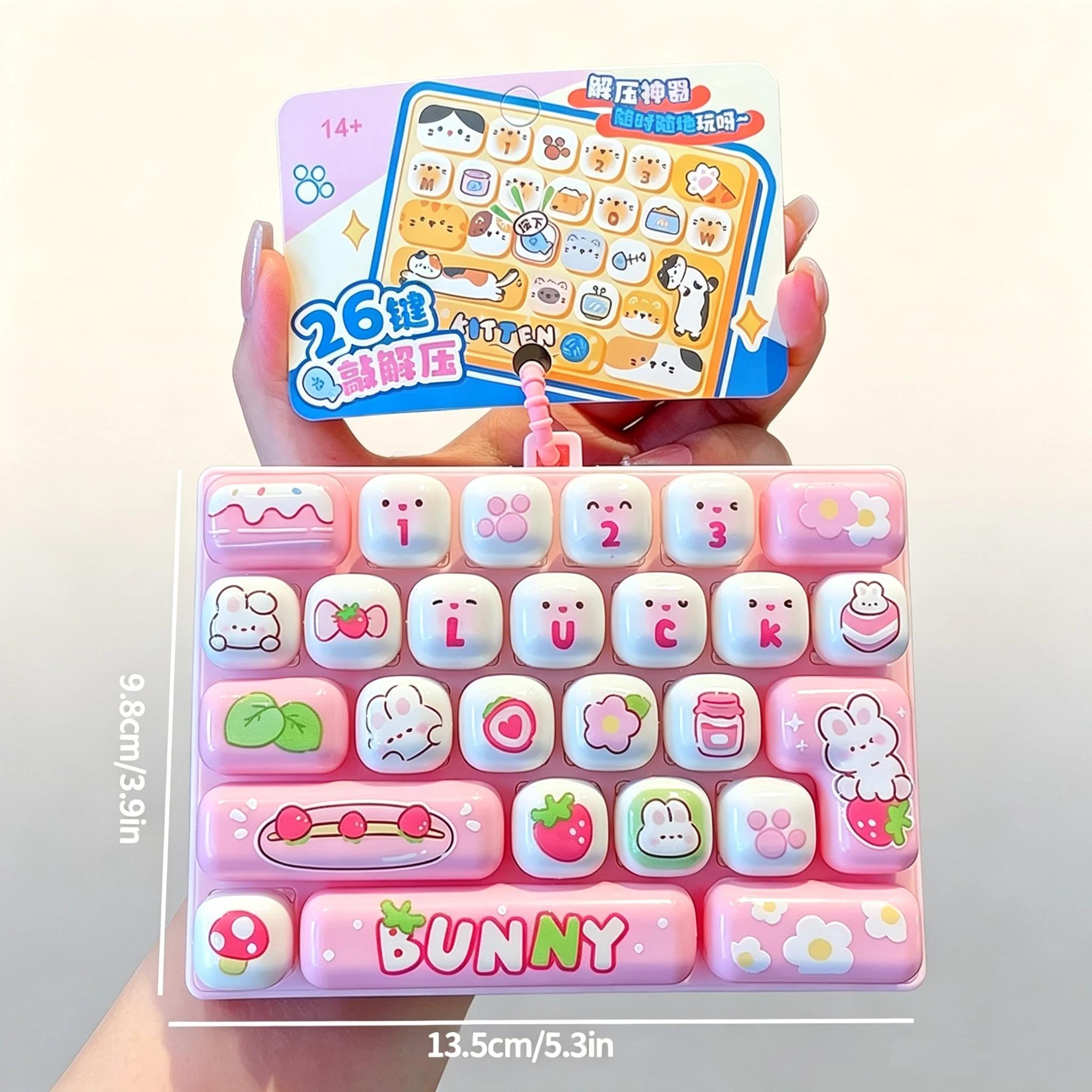 Mini Drukbaar Toetsenbord Stressverlichter Fidget Speelgoed Schattige Dierpatronen Kinderen Cadeaus Tas Hanger ABS Draagbaar Valbestendig
