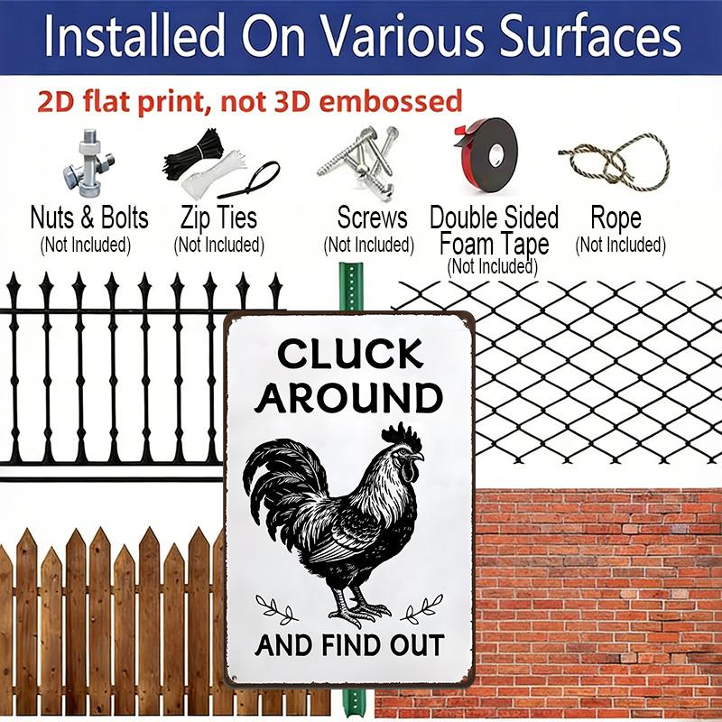 2D Flat, 1pc Vintage Humorous Farm Aluminium Wall Art Sign "Cluck Around and Find Out"- 8"x12" Aluminium Rustic Kitchen & Farmhouse Decor, Funny