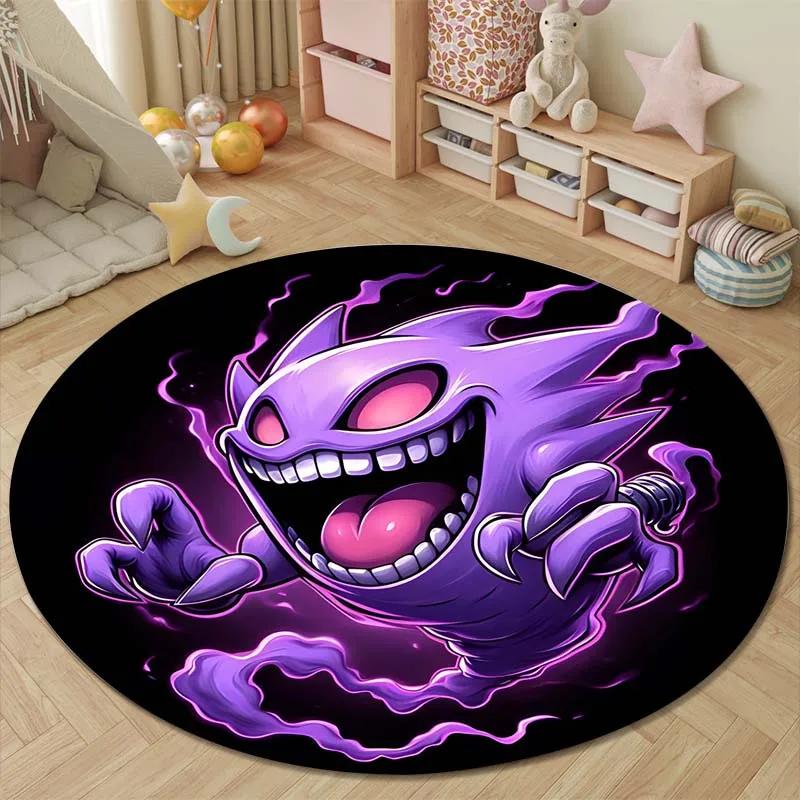 1PC Japanese Games P-Pokemon G-Gengar Print Round Carpet Rug for Living Room Bedroom Carpet Flannel Non-slip Rugs Gift Potdemiel