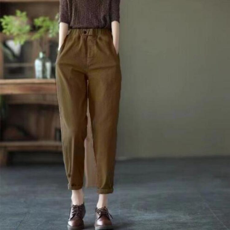 Spring and Autumn Casual Pants for Women Thin and Versatile Elastic Waist Harun Pants Cropped Pants
