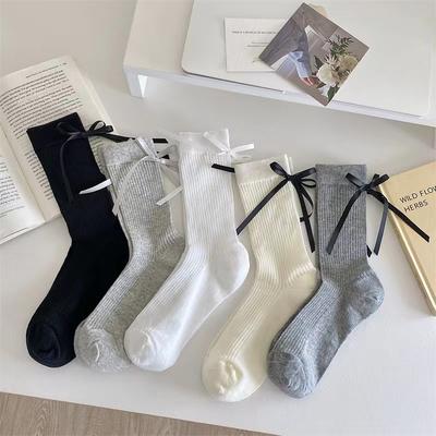Knochenlose Fersen-Schleife Einfarbig Süße Mid-Calf-Socken, Vielseitig, Frotteesocken für Mädchen