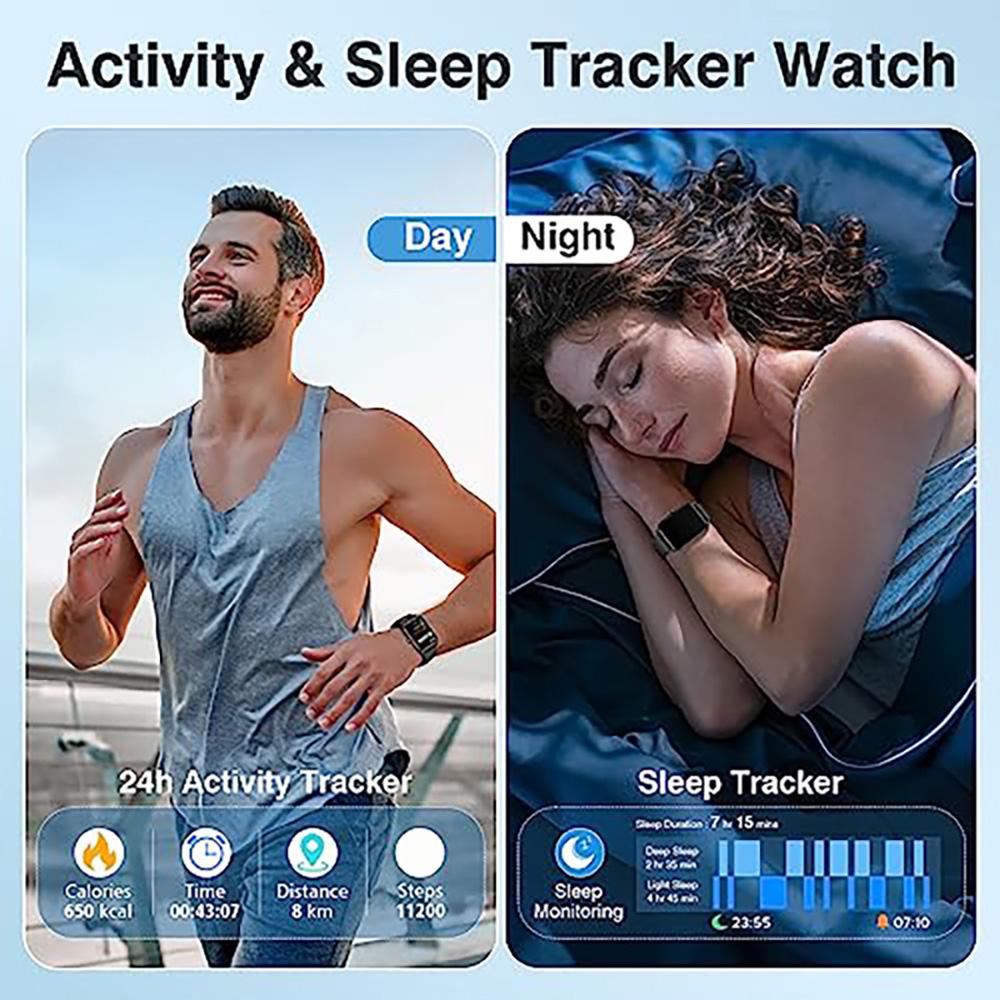 Men's/Women's Smart Watch, QTLLBT Heart Rate, Sleep Monitoring, Waterproof Smart Watch, Pedometer, with Wireless Call and Message Reminder