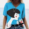 Ladies' V-neck T-shirt 3D Digital Printing Art Abstract Face Fashion Casual Trend Printed Short Sleeved Shirt