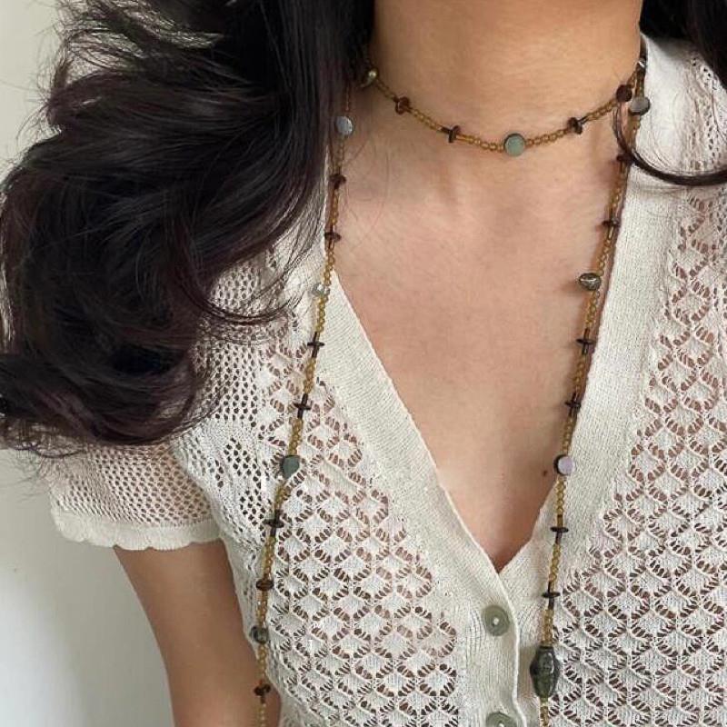 Irregular Ceramic Acrylic Coconut Shell Stacked Necklace Retro Niche Personality Fashion Versatile Necklace