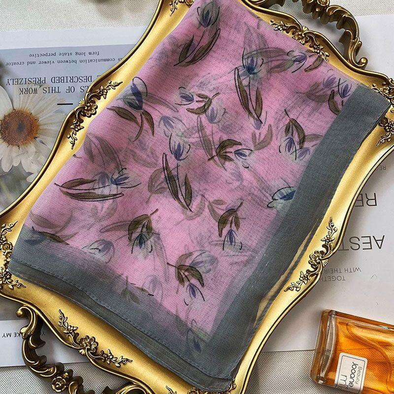 Summer Magnolia Printing Chiffon Silky Georgette Scarf Women Printing Long Soft Wrap Shawl Beach Kerchief Scarves Female Foulard