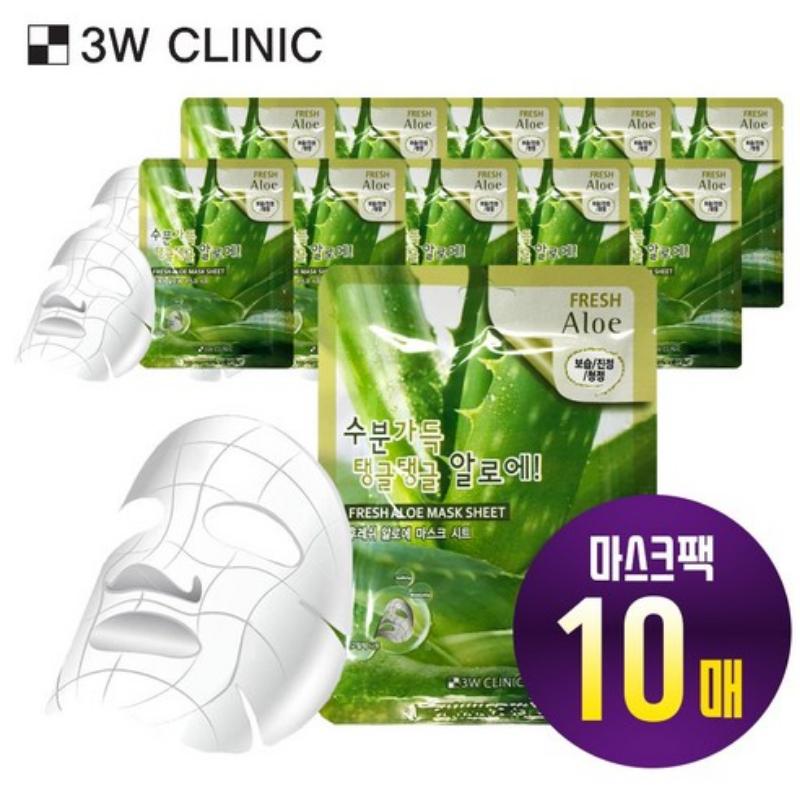 3w Clinic Fresh Aloe Mask Sheet 23g*10 Sheets 1Pack
