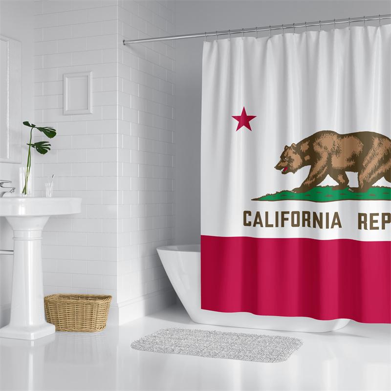 

Aertemisi California Bear Flag Shower Curtain Set With Grommets And Hooks For Bathroom Decor W60H190(CM)-1 Pcs