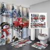 Cute Snowman Christmas Shower Curtain Set Silver Pine Branches Snowflake Xmas Balls Bathroom Decor Rug Bath Mat Toilet Lid Cover