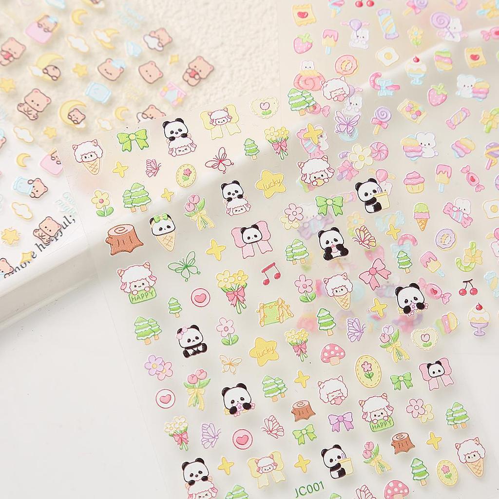 5D Luminous Cartoon Nail Stickers: Cute, Waterproof, 3D Embossed Decals for Kids' Nail Art