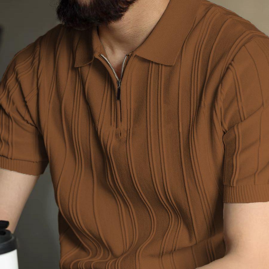 Leisure Men's Knit Short Sleeve Polo Shirts Vintage Solid Color Slim Fit Knitting Tops for Mens Summer Fashionable Pullover Polo