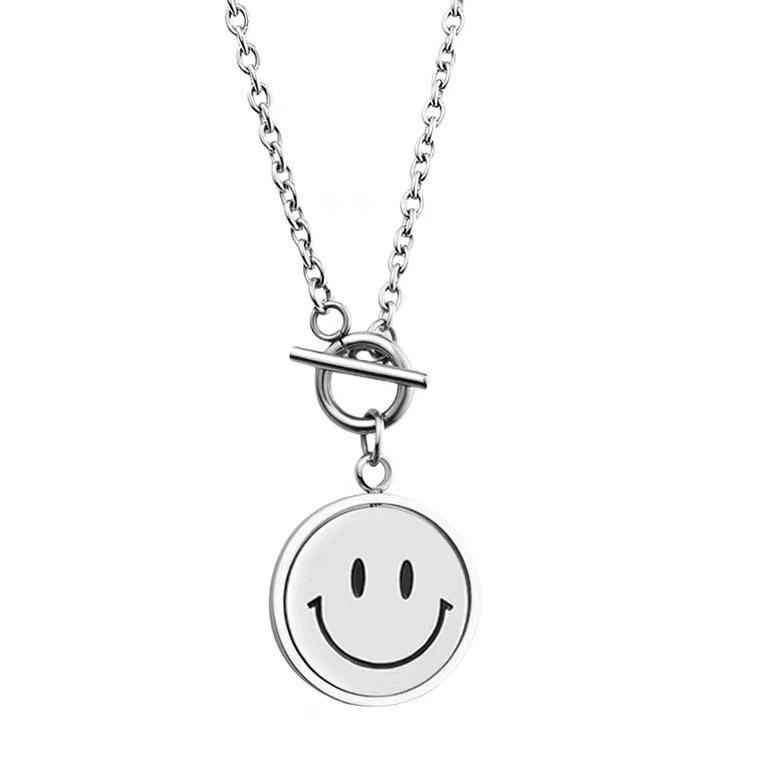 Trendy Rotating Smiley Face Pendant Necklace for Men & Women - Mood Expression Hip Hop Sweater Chain
