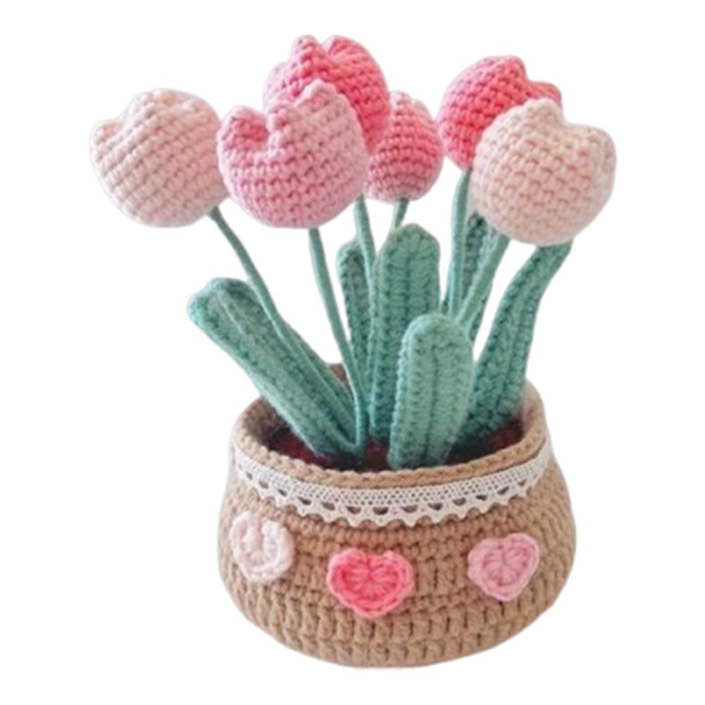 DIY Hand-Knitted Cute Plant with Video Tutorials Artificial Small Potted Plants Hand Woven Knitting Kit for Sew Crafts Lovers