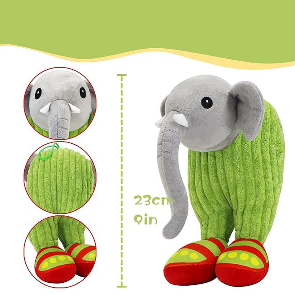 Elephant Plush Toy Cute Gray Elephant Stuffed Animal with Green Striped Body & Red Polka Dot Shoes