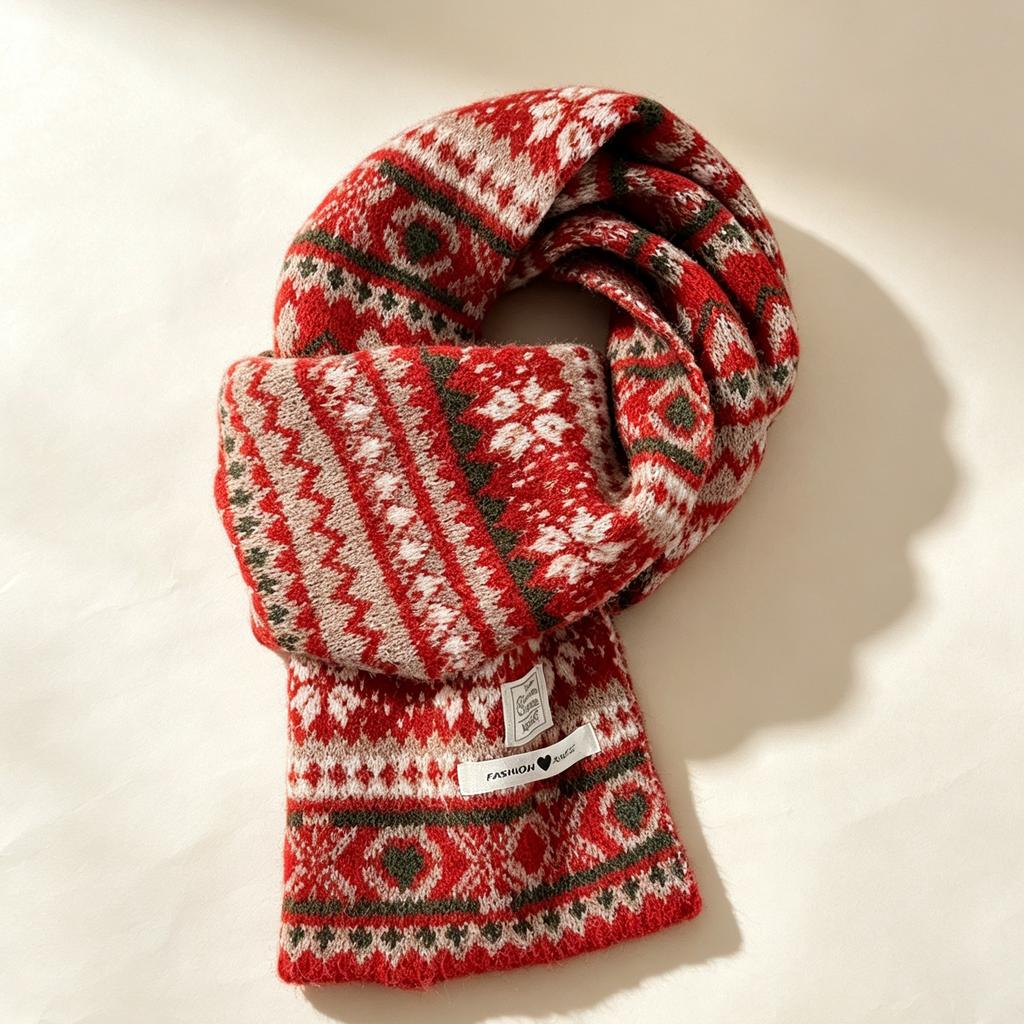 Retro Versatile Thickened Warm Scarf High-end Simple Design Fashionable Scarf Women's Jacquard Knitted Scarf Tide