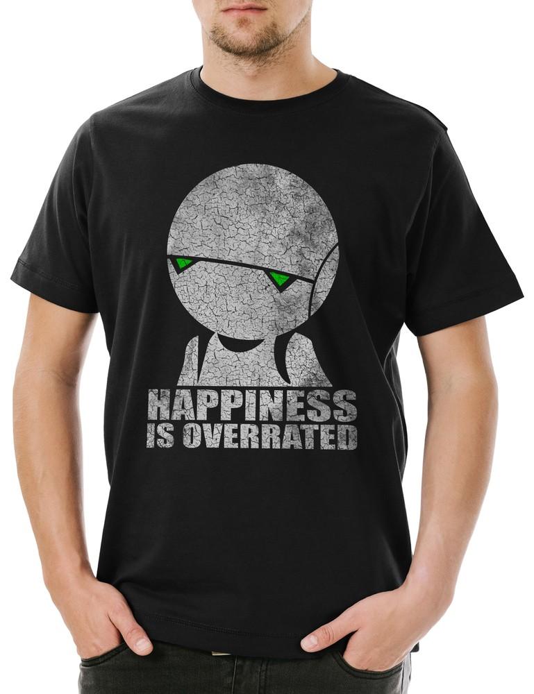 

Happiness Is Overrated Mens T-Shirt Depression Depressed Android Robot Robot 3XL