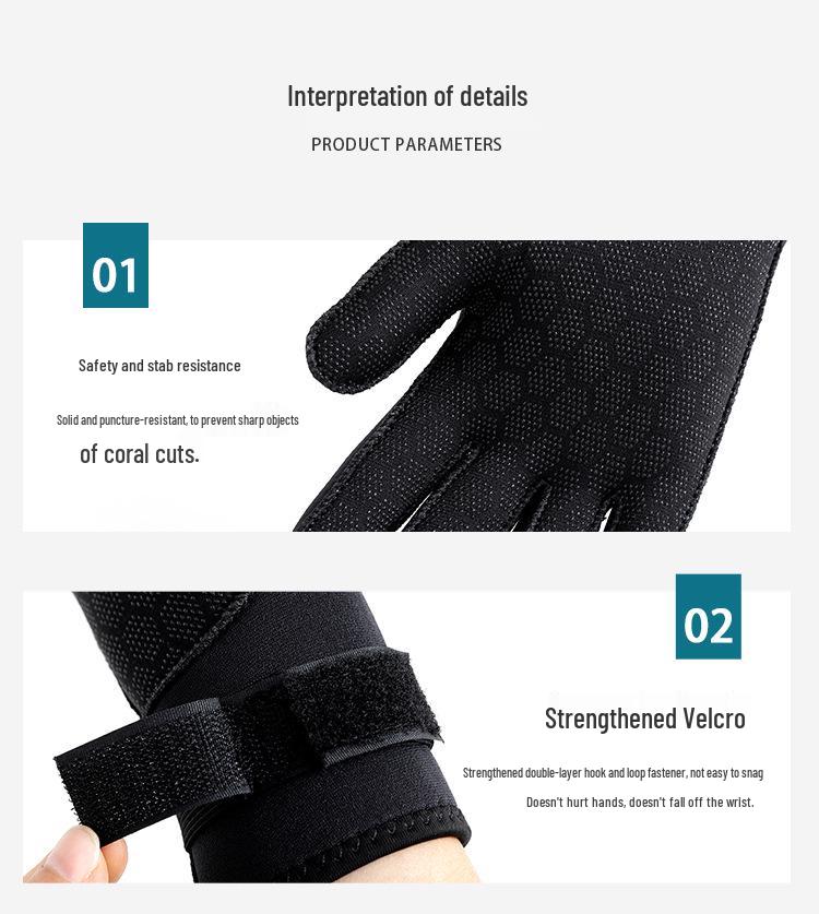 3mm Black Non-Slip, Wear-Resistant Diving Gloves for Fishing, Snorkeling, Surfing, and Water Rescue.