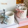 Ceramic Coffee Mug Elegant Tea Cup for Women Festive Bow Drinking Mug with Ribbon Handle Hot Cold Drinking Mug Gifts for Valentine's Birthday