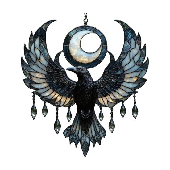 

Crescent Moon Raven Suncatcher Gothic Acrylic Crow Sun Catcher Bohemian Window Hanging Decoration for Home Wall Porch 15cm C
