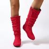 Mid Length Boots for Women In Autumn and Winter 2025 Suede Western Knight Boots with Round Toe and Flat Heel Stacking Boots