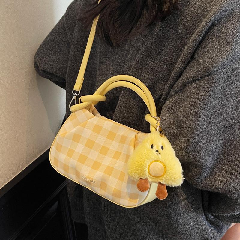 Korean Version of Trendy Plaid Large-capacity Handbag Women's 2025 Summer New Fashion Foreign Style Single Shoulder Crossbody Bucket Bag