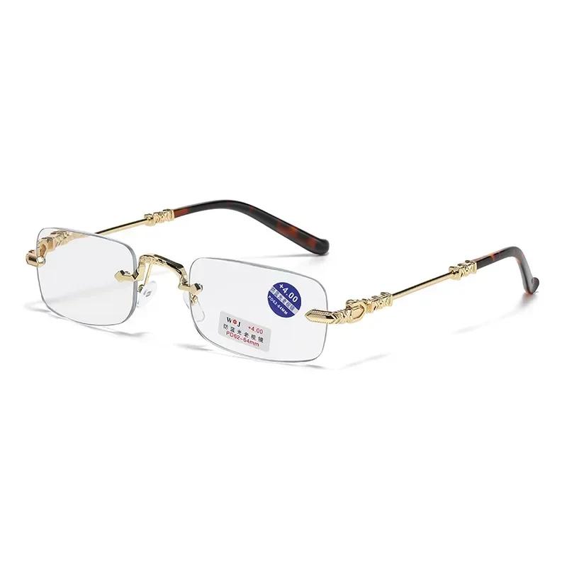 Anti Blue Light Frameless Reading Eyeglasses Ultra Light High Definition Far Sight Glasses Fashion Luxury Goggle To +3.5+4.0