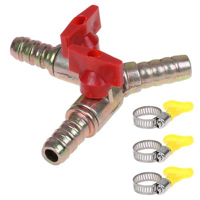 1 Set Y Type 3 Way Shut Off Ball Valve With Clamp Fitting Hose Barb Fuel Gas 10MM
