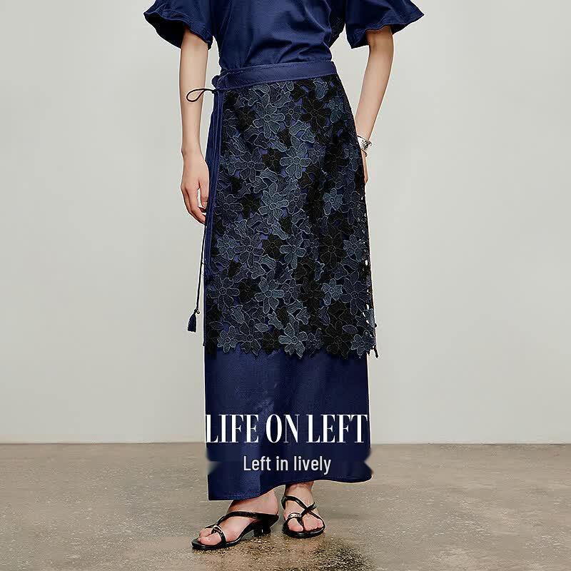 Handcrafted Embroidered Cotton-Linen Wrap Maxi Skirt S