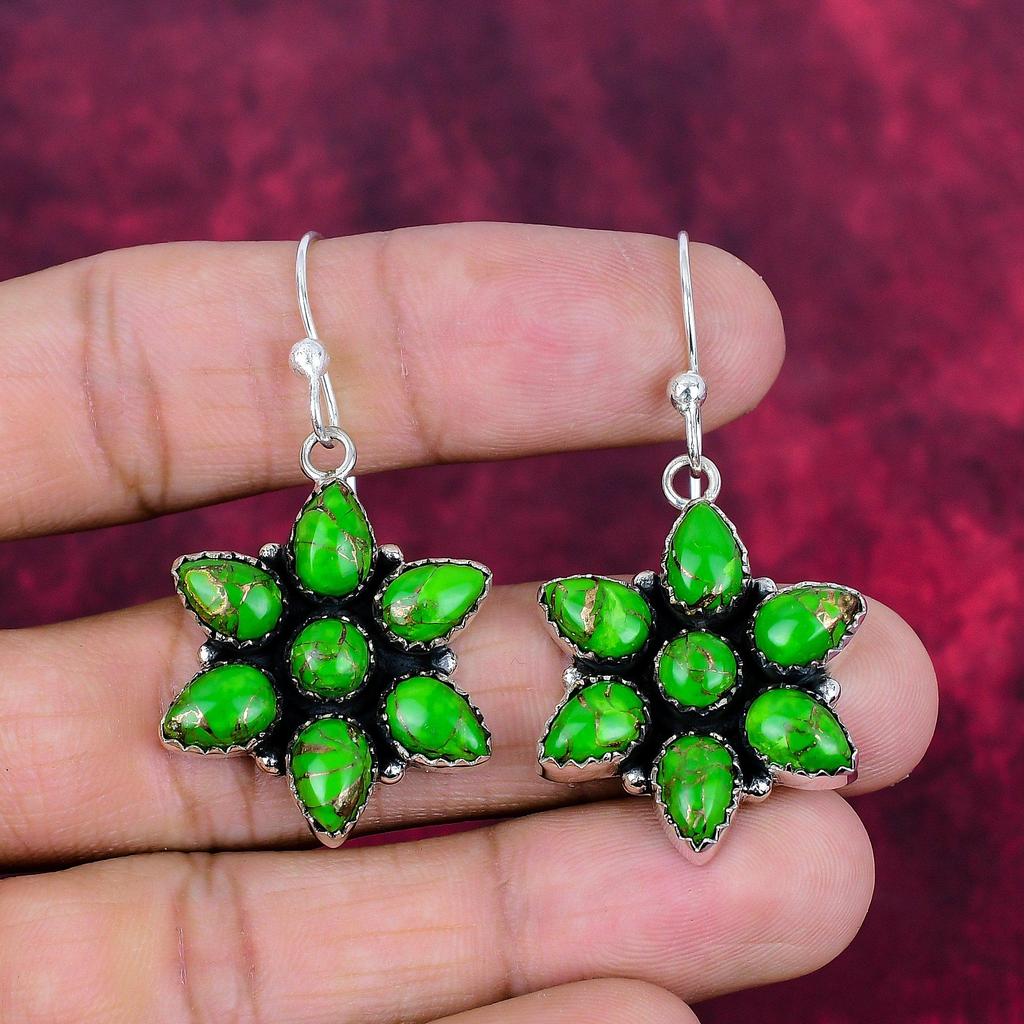 Green Copper Turquoise Earrings, 925 Sterling Silver Gemstone Jewelry, Handmade Earrings Amazing Jewelry, Gift For Her