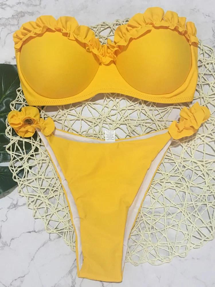 Sexy Ruffled Frilled Bra Cup Bikini 2026 Women Bandeau Swimsuit Female Swimwear Two Pieces Bikini Set Push Up Bathing Suit Swim