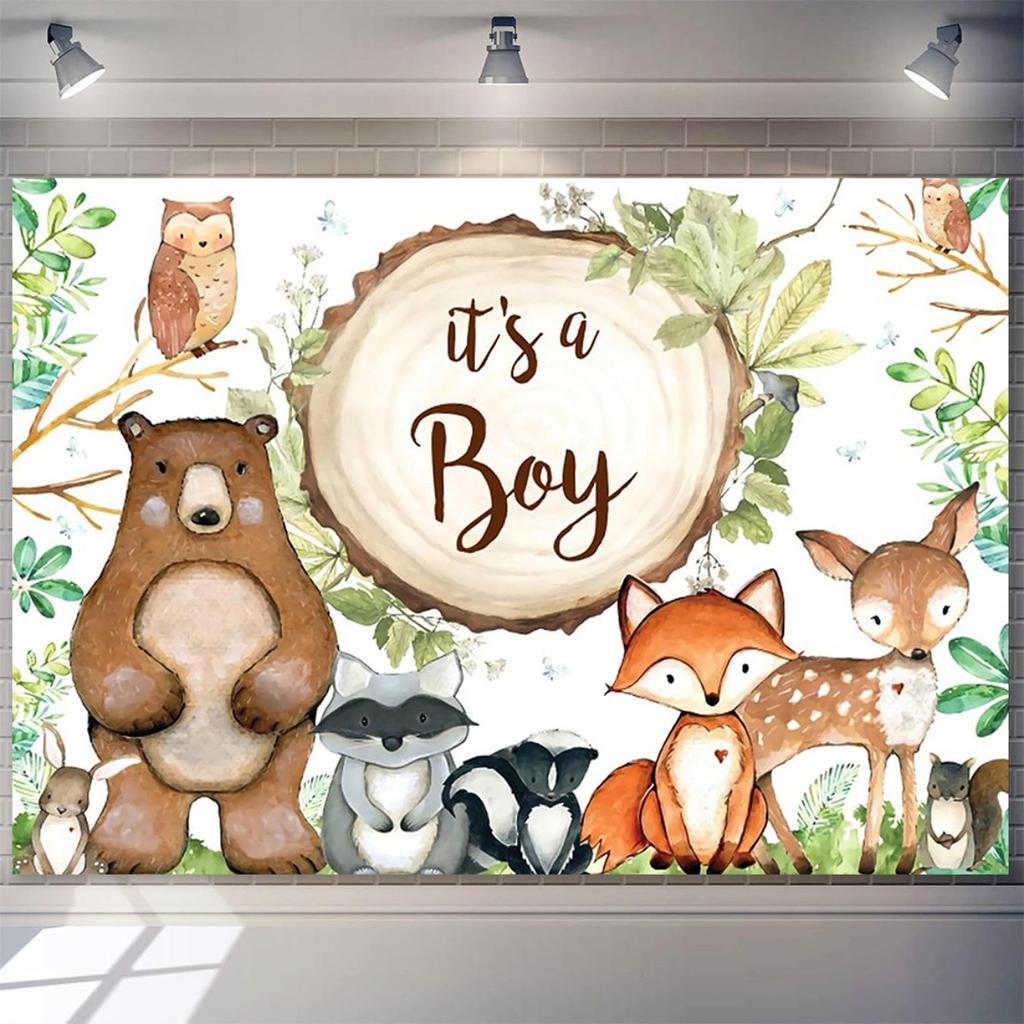 2D plane, 1 piece of forest-themed baby christening backdrop "It's a Boy" jungle theme, party, decoration