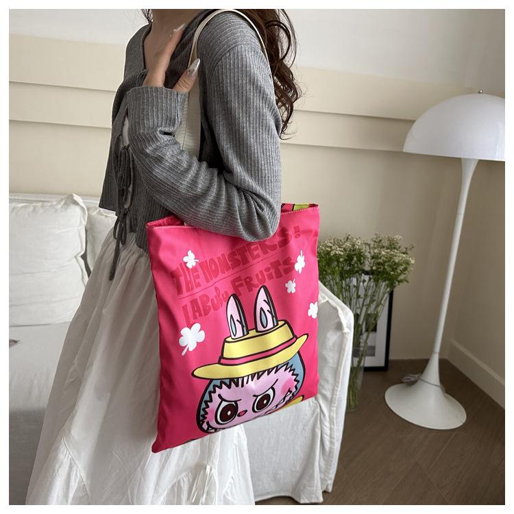 New Labubu Shoulder Eco-friendly Bag Canvas Bag Casual Shoulder Bag Shopping Bag Internet Famous Bag Cartoon