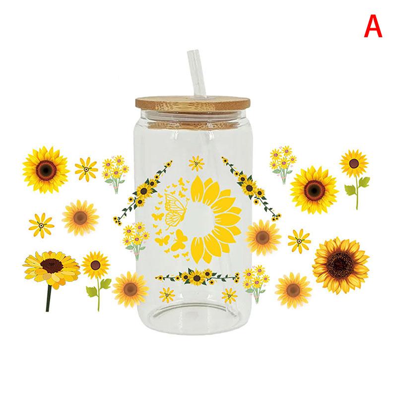 

1Pc 3D UV DTF Cup Wrap For 16oz Libbey Beer Glass Can Pretty Maple Leaves Waterproof Cup Wrap Design UV Sticker жовтий