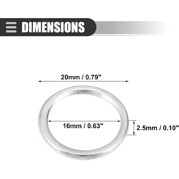 Motoforti Car Oil Drain Plug Gaskets, Engine Oil Crush Washer Seals, for Subaru BRZ 2013-2020, Aluminum, No.803916010, Silver Tone, 20 Pcs