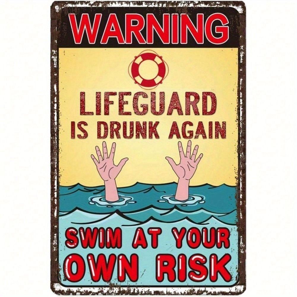 Beach Lifeguard with Beer Metal Wall Art Sign Pool Party Decor