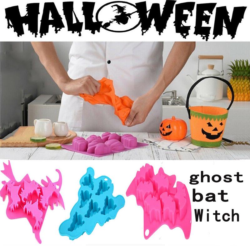 Halloween Ghost Bat Skeleton Witch Silicone Mold Candy Cake Mould Soap X6M4 Halloween Ghost Bat Skeleton Witch Silicone Mold Candy Cake Mould Soap X6M4