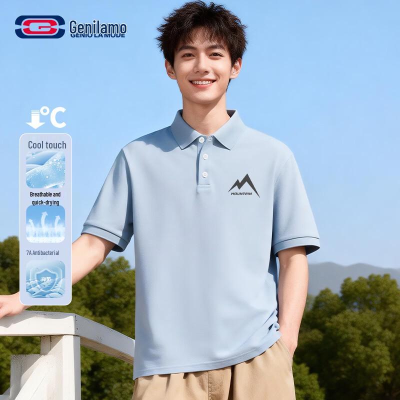 GENIOLAMODE Men s Casual Short Sleeve Polo Shirt M