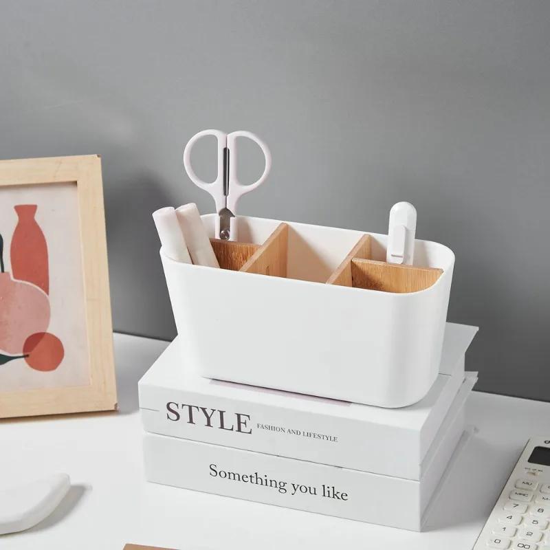 Modular Bamboo Desktop Organizer - Adjustable Dividers for Cosmetics, Office Supplies Multi-Use Home Office/Bedroom Tray