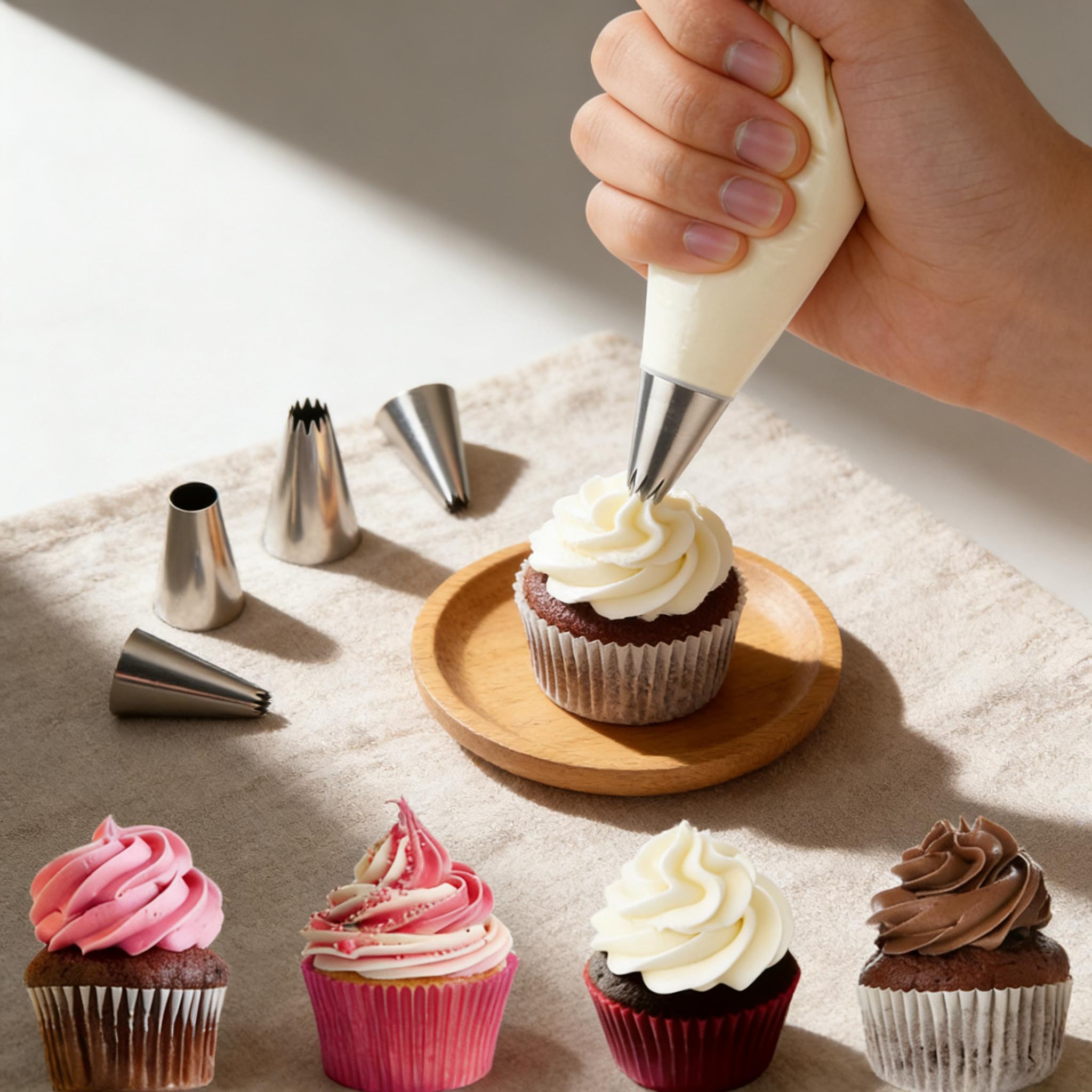 

5 Metal Icing Tips Kit (1M, 1A, 4B, 6B, 108E) - For Beginners & Bakers, Black Friday Essential for Home Baking срібний