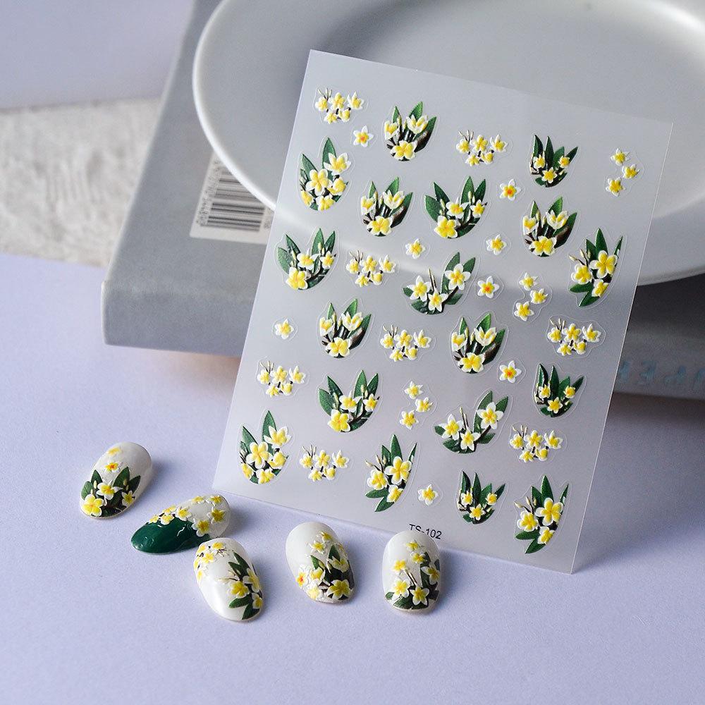 3D Ladybug & Butterfly Nail Art Stickers with Green Leaves - Adhesive Decals