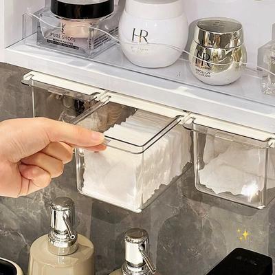 Algodonero de Baño Transparente Algodón de Maquillaje Baño Cajón Extraíble Almacenamiento Estilo Caja de Almacenamiento Bajo el Mueble Espejo