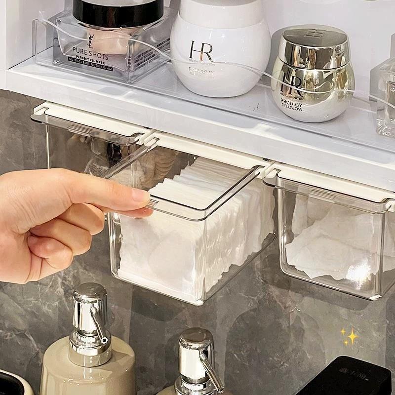 Transparent Bathroom Cotton Stick Makeup Cotton Bathroom Pull-Out Storage Drawer Style Storage Box Under The Mirror Cabinet