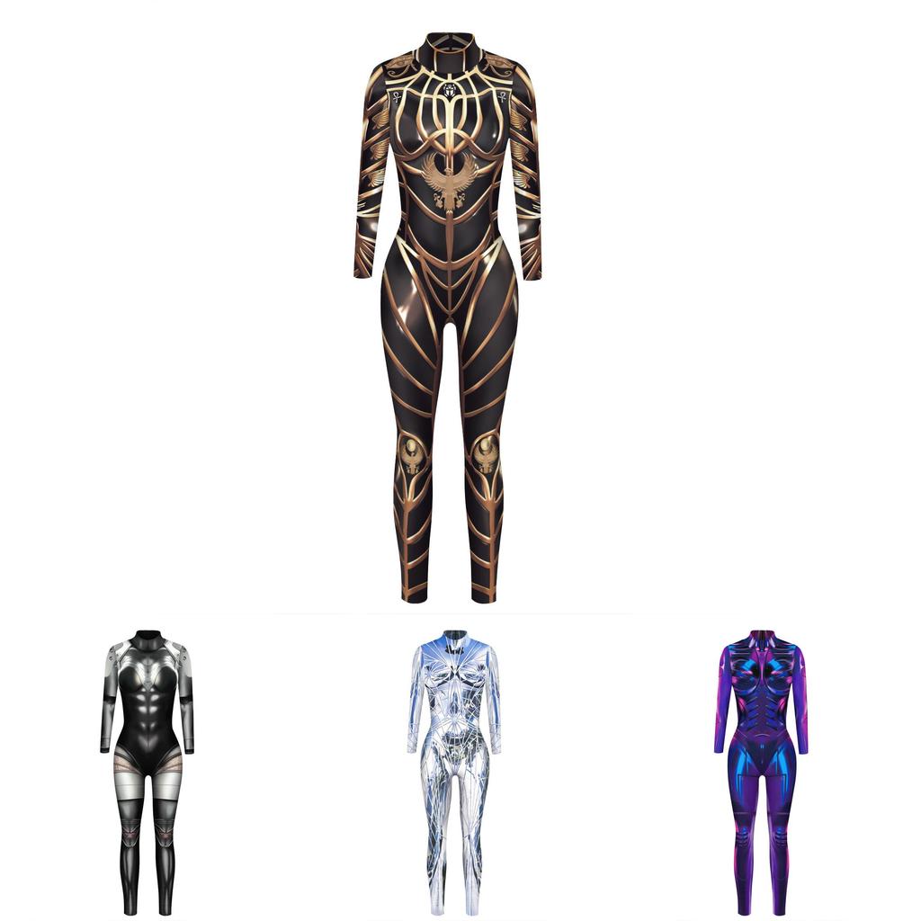 Goth Skull Cosplay Jumpsuit With Digital Print For Adults Halloween Costume