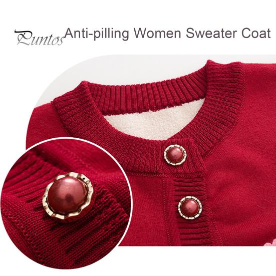 Single-breasted Mother Winter Sweater Coat Flower Print Cardigan Buttons Elastic Keep Women Warm Round Neck Plus Size Grandma Clothing