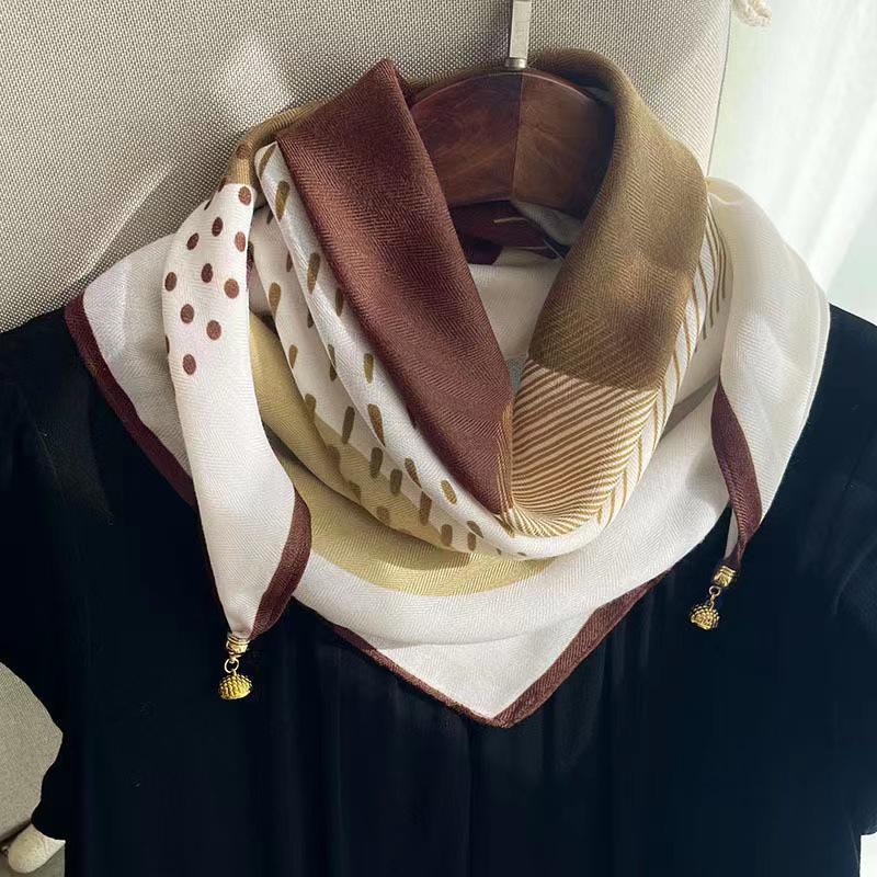 Spring & Autumn Silk Scarf: High-End Korean Style, Magnetic Buckle, Neck Protection, Versatile Temperament, Women's Square Scarf
