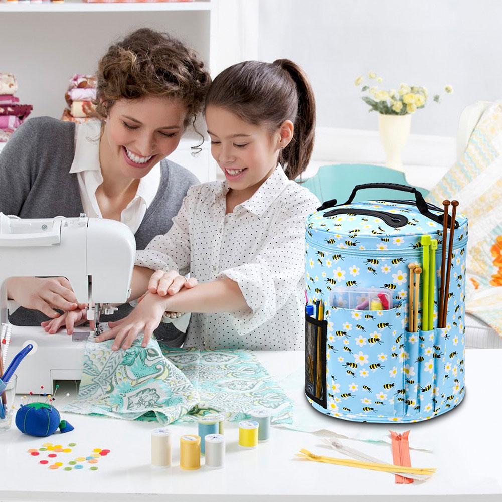 Oxford Cloth Yarn Storage Bag Rose Pattern Yarn Holder with Handle Tote Organizer for Hooks Knitting Needles