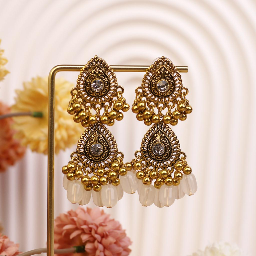 Retro Diamond-Encrusted Bells, Water Drop Ear Hooks, Light Luxury Bohemian Style Fashion Temperament Earrings