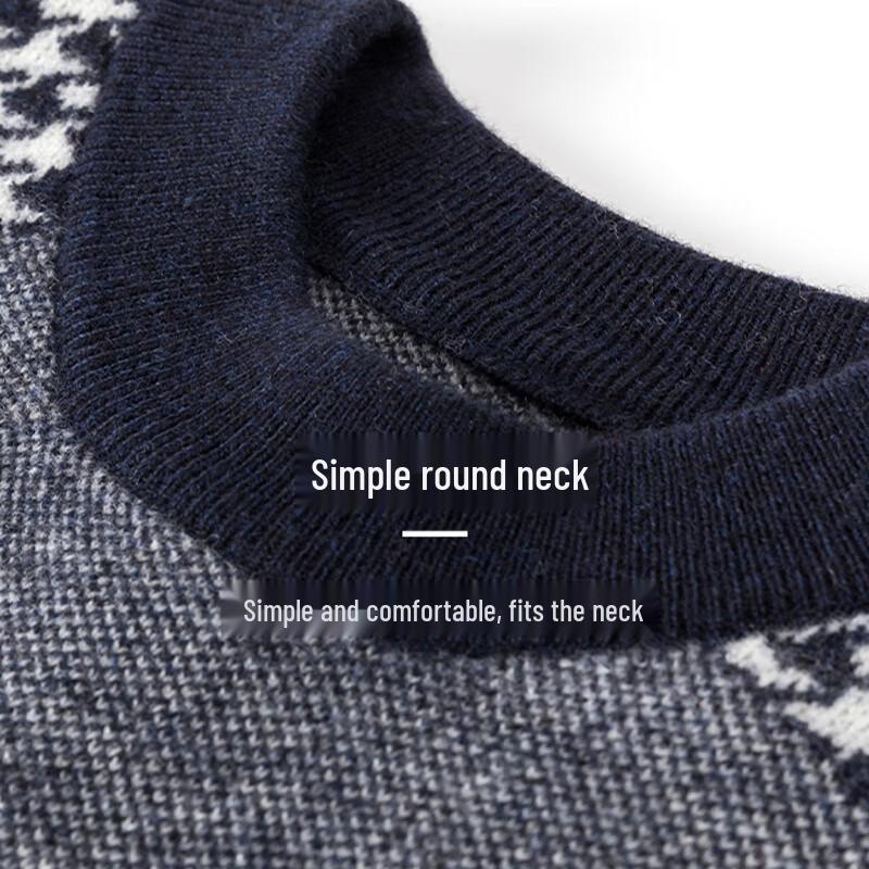 Hengyuanxiang Men's 100% Wool Colorblock Round Neck Knit Sweater