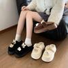 Bow puppy cotton slippers outer wear women's 2025 autumn and winter season piled thickened non-slip thick-soled versatile cotton shoes